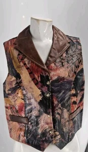 Chiarini Women's Vest Extra Large Leather Patchwork Vintage Western Snap Button - Picture 1 of 7