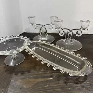 Old ART DECO HEISEY CRYSTAL GLASS LARIAT Tray-Candy Compote-2 Candle Operas - Picture 1 of 10