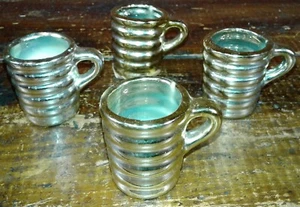 Juego de 4 vasos de vaso dorado tazas de whisky patrón anillado vajilla - Imagen 1 de 4