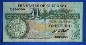 1980 Staaten Guernsey £ 1 ein Pfund "D" Bulle Banknote [30651] - Bild 1 von 2