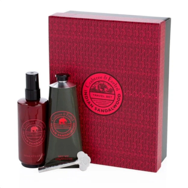 Crabtree & Evelyn Indian Sandalwood 2 PC Set Shave Cream &After Shave Balm NIB - Imagem 1 de 2