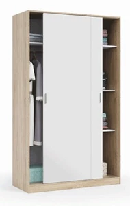 Armario Ropero 2 Puertas Correderas y Estantes, en Blanco y Roble 200x120x50 cm - Imagen 1 de 5
