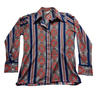 Vintage 70er Lucky Pierre Disco Hemd Paisley blau rot Dolchkragen Gr. S - Bild 1 von 10