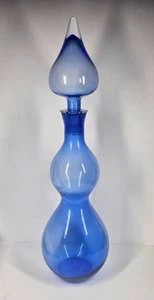 Large Blue Genie Bottle Art Glass Decanter Floor Vase 25" HUGE MCM Double Gourd - Picture 1 of 15