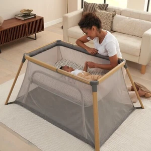 Tutti Bambini CoZee Go 3 in 1 Bassinet Travel cot and Playpen Oak & Charcoal 0m+ - Picture 1 of 18