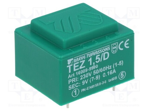 Transformateur 230VAC / 9V 166mA - Marque HAHN/TNE - 1.5VA - Montage PCB - Neuf
