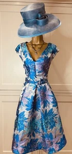 Eliza J UK 16/18 Blue Silver Mix Floral Fit & Flare Sleeveless Occasion Dress - Picture 1 of 18