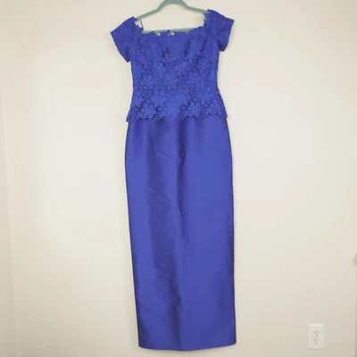 Rickie Freeman Teri Jon Dress Womens 6 Royal Blue Lace Off Shoulder Gown - Image 1 of 4