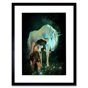 Unicorn Pixie Woman Pond Fireflies Photo Framed Art Print Picture Mount 12x16" - Picture 1 of 25