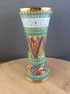 Vintage RAVENNA 6" Pottery Vase Gold Foil Accents Mosaic Tile Style Blue/Green - Picture 1 of 21