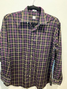 Peter Millar Hemd mit Knopfleiste 100% Contton XL schwarz lila gelb kariert - Bild 1 von 5