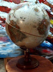 Replogle 12 inch globe- 17" tall  World Classic Series  Wooden Base 1980's brown - Picture 1 of 12
