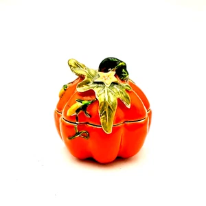 Pumpkin Trinket Box Magnetic Lid Enamel Orange Green Fall Munich Zanzibar #266 - Picture 1 of 10