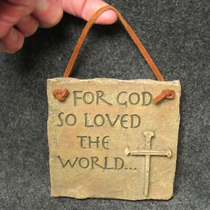 "Placa de pared de piedra de resina colgante cosecha espiritual para Dios TAN amaba al mundo 4" - Imagen 1 de 4