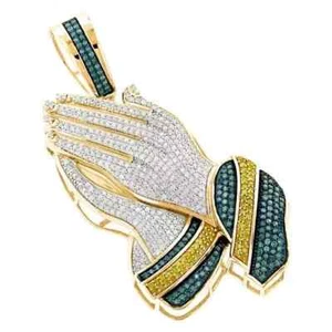 2.30Ct Round Cut Real Moissanite Praying Hands Pendant 14K Two Tone Gold Plated - Picture 1 of 6