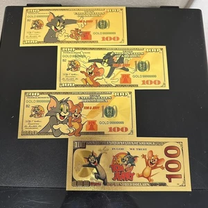 24k Gold Foil Plated Tom and Jerry Banknote Set Warner Bros. Collectible - Bild 1 von 5