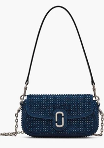 Marc Jacobs The Clover Crystal Embellished Denim Shoulder Bag Dark Wash Crystal - Picture 1 of 7