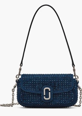Marc Jacobs The Clover Crystal Embellished Denim Shoulder Bag Dark Wash Crystal - Image 1 of 4