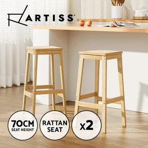 Artiss 2x Bar Stools Rubber Wood Stool Counter Chair Rattan Barstools Kitchen - Picture 1 of 8