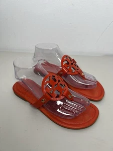 Tory Burch Miller Leather Sandals Orange Slip On Women’s Size 7 - Picture 1 of 10