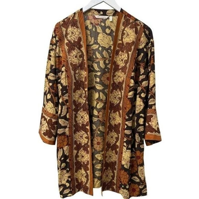 Soft Surroundings Shrug Jacket Small Petite Boho Brown Floral Open Front Kimono - Image 1 of 4