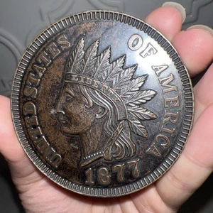 Vintage Oversized 3" 1877 Novelty Indian Head Penny Large Cent Coin One Cent - Picture 1 of 6