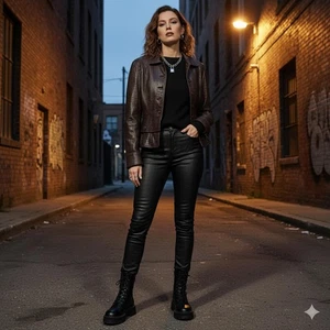 Anne Klein structured tailored Brown Crocodile Embossed Leather Jacket size 10 - Picture 1 of 11