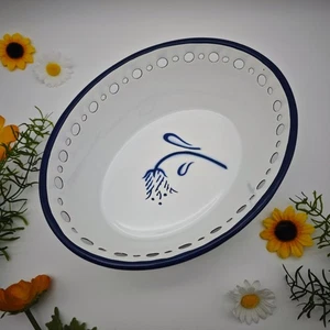 Ikea Arv Idyll Brotkorb Emaille weiß blau Landhaus oval Korb Vintage Muster - Picture 1 of 8