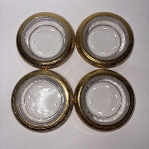 Vintage Glass & Gold Rimmed Embossed Ashtrays Set of 4 Stackable 4” Elegant - Picture 1 of 8