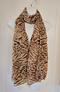 NWT Pottery Barn Animal Print Shawl Scarf Brown W/Gold Accent Large 35"x70" - Picture 1 of 8