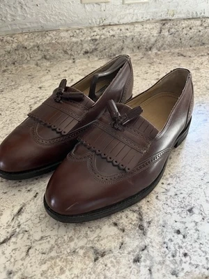 Mocasines Stanford para hombre de cuero con borla y punta de ala marrón sin cordones talla 9,5 EEE Foto 1 de 4
