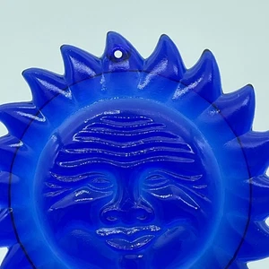 Vintage Cobalt Blue Sun Face Impression Art Glass Suncatcher - Picture 1 of 6