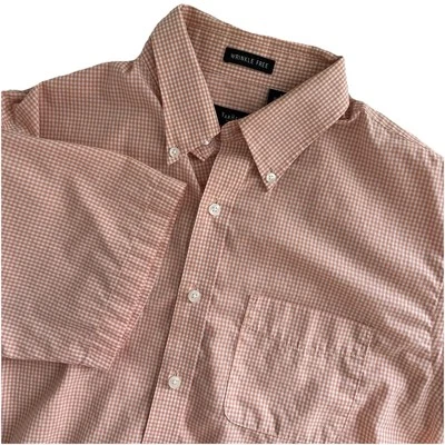 Van Heusen Shirt Size M Medium 15-15.5 Coral Checkered Short Sleeve Wrinkle Free - Image 1 of 4