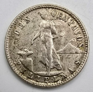 1945 D Philippines 10 Centavos KM# 181 XF/AU WW2 US Minted Foreign Silver - Picture 1 of 4