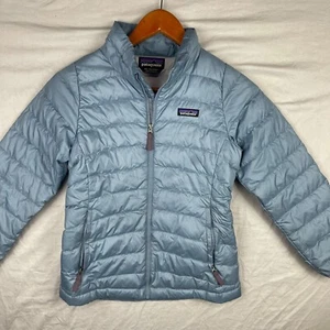 Patagonia Jacket Girls Medium 10 Down Sweater Puffer Zip Up Kids Outdoor Blue - Picture 1 of 14