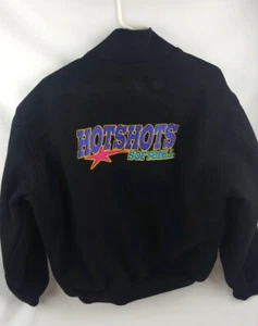 Hotshots Softball Black Wool Jacket Large Coach Baseball Coat Jacket - Picture 1 of 11