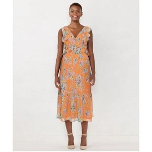 Nuevo con etiquetas Vestido Midi LC Lauren Conrad Estampado Volantes Melocotón Floral Talla XXL - Imagen 1 de 2