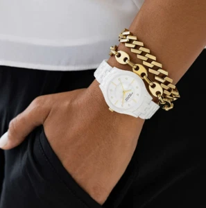 Anne Klein 12/7740WTST Women's 32mm Ceramic Quartz Watch + Bracelet Set NWT - Picture 1 of 12