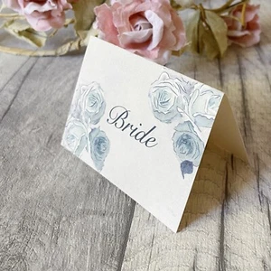 Wedding Table Guest Place Name Cards - Blue rose Vintage style - set of 10 - Picture 1 of 7