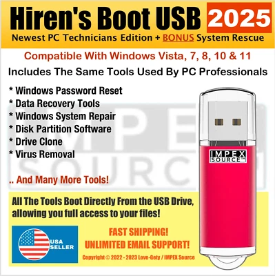 Hirens 2025 Bootable USB PC Repair Utilities Password Disk Recovery & More New - Image 1 of 3