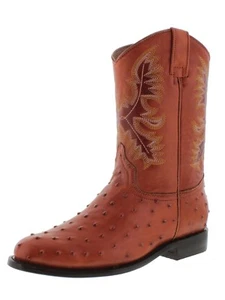 Mens Western Leather Boot Cognac Ostrich Print Rodeo Wear Roper Botas Size 13.5 - Bild 1 von 5