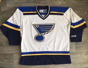 CAMISETA DE HOCKEY St. Louis Blues De Colección Años 90 Logotipo Blanco Negro NHL Oficial CCM XL - Imagen 1 de 7