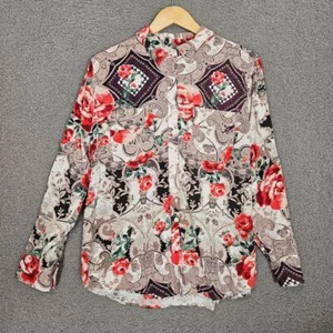 Chico's Blouse 2 US 12/14 Button Up Collared Floral Paisley Colorful Preppy - Picture 1 of 8