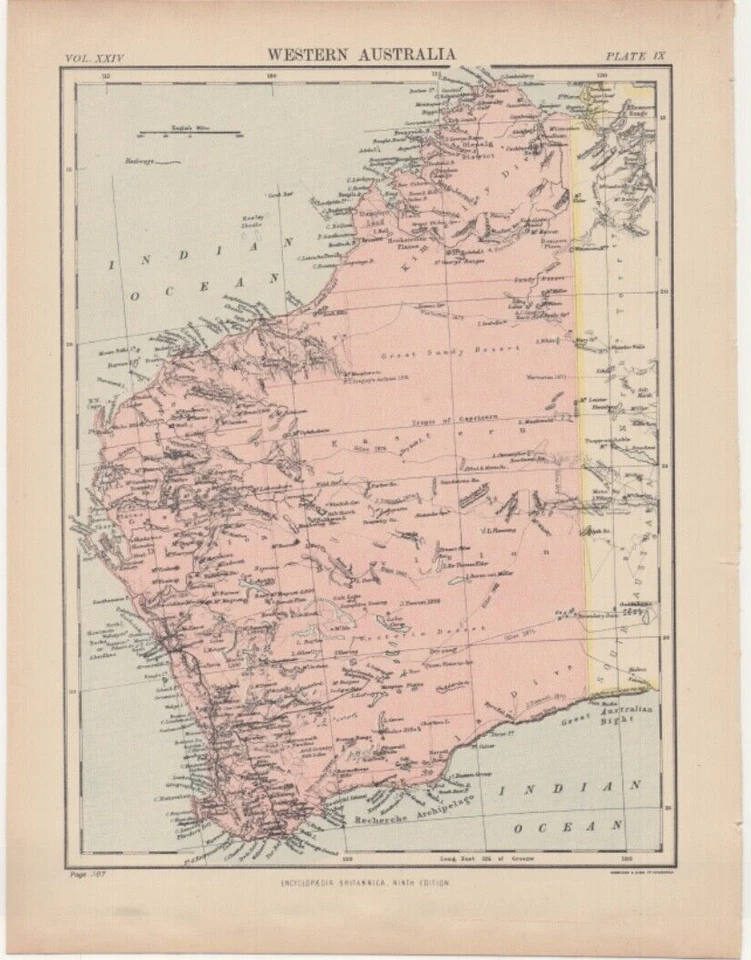 c1895 map of Western Australia antique vintage Britannica 9th - Image 1 of 1