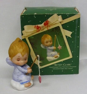 Hallmark Christmas Ornament Betsey Clark 1983 Porcelain Angel Fishing for Stars - Picture 1 of 11