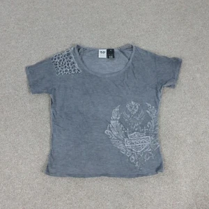 Harley Davidson Shirt Damen Medium grau Häkel Schulter Grafik Print Tee - Bild 1 von 20