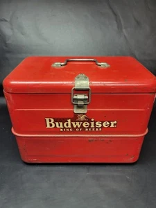 Vintage Budweiser Red Metal Cooler With Tray - Picture 1 of 12