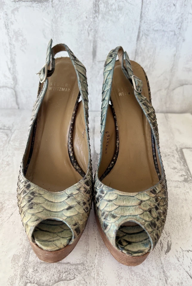 Stuart Weitzman Shoes Heels Womens Snakeskin Slingback Pumps Peep Toe Size 7.5 M - Image 1 of 4