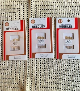 LOT AB Self Threading Assorted Sewing Needles~3 packs - Picture 1 of 3