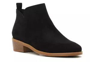 Time and Tru Women's SIZE 8 Faux Suede Side Zip Block Heel Ankle Boots BLACK - Picture 1 of 12